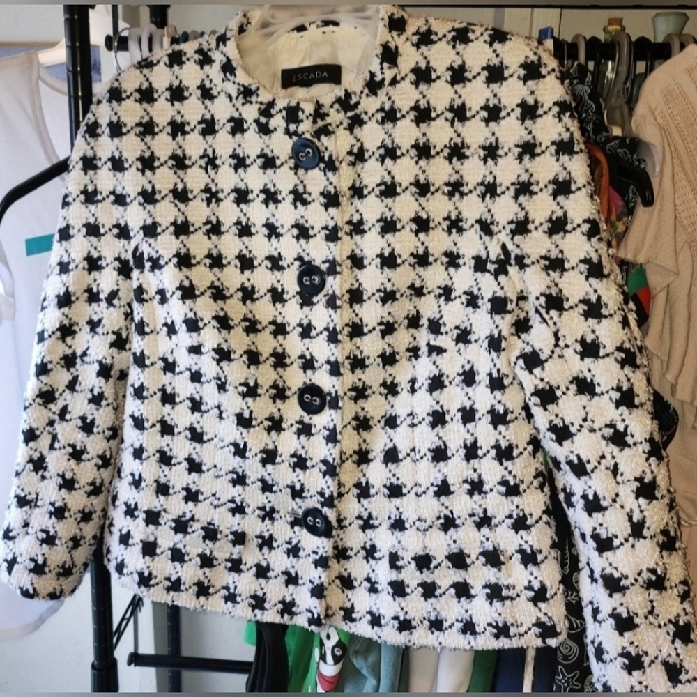 ESCADA Vintage Houndstooth Button-up Blazer Jacket RARE Euro EU 40 or Women's M - Picture 5 of 11